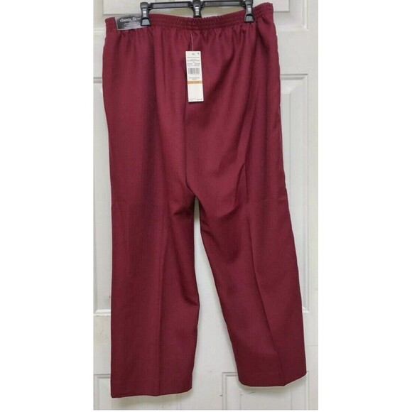 ALFRED DUNNER WOMENS PANTS BURGANDY SOLID PULLOVER FLAT FRONT AND ELASTIC BACK76 - Picture 3 of 7